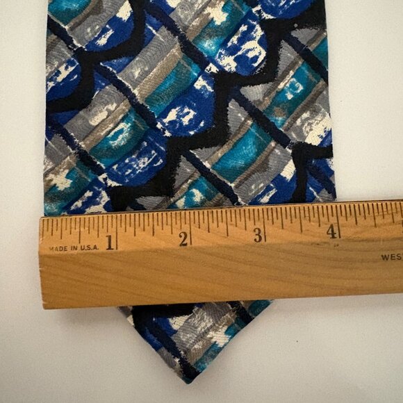 Stefano Milano Silk Tie Blue Teal Abstract Mens Necktie Handmade Italy Office - Picture 7 of 8